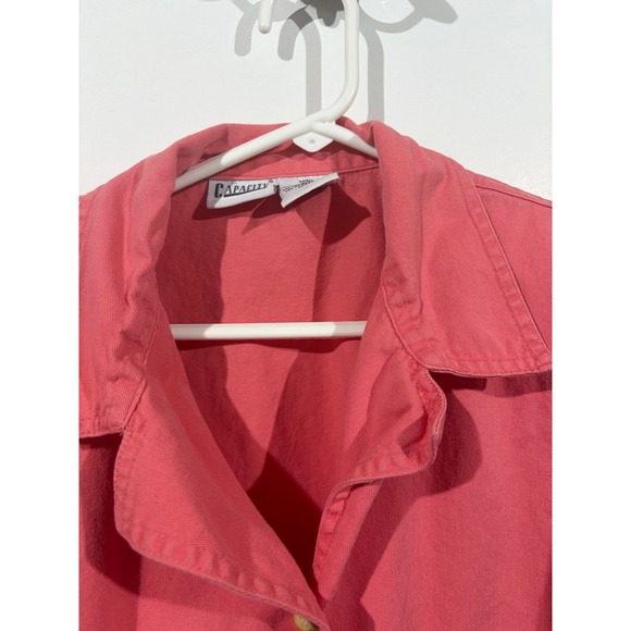 Capacity Vintage Women Short Sleeve Cotton Button Down Shirt Coral Pink Small - Picture 4 of 6